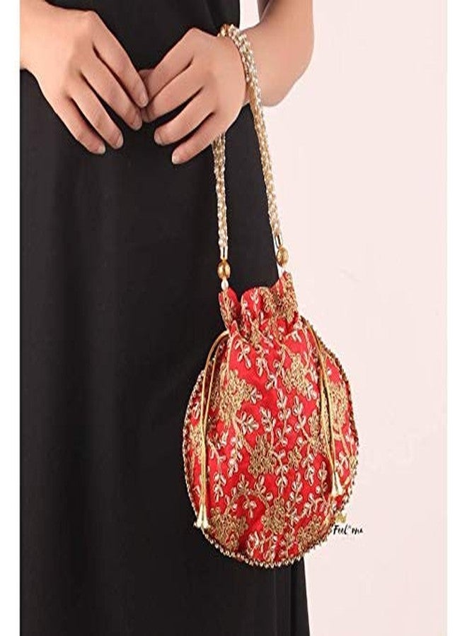 FeelOrna handicrafts and jewellery Wristlets Ethnic Potli For Women's | Designer Rajasthani Style Royal Clutch Silk Batwa Bag | Potli Bags(Pack of 4,Multicolor) - Image 4